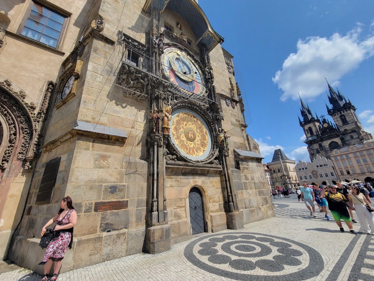 Site view on the astronomical clock in Prague